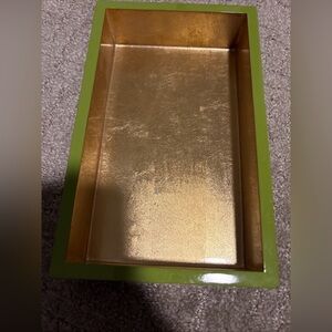 Caspari Lacquer Enamel Guest Towel Holder Sage/ Gold 8x5 Internal